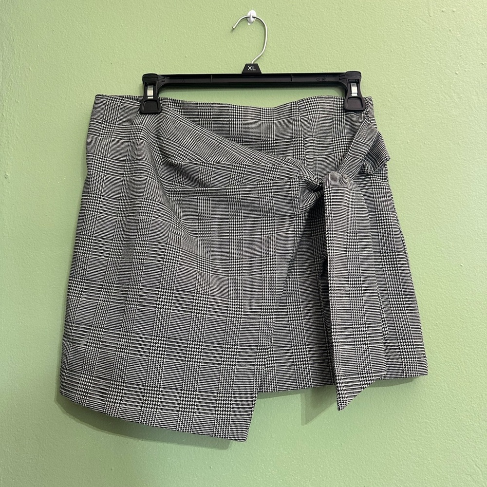 Gray Plaid Wrap Mini Skirt
